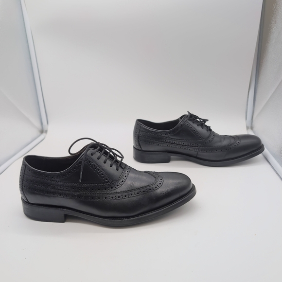 Johnston And Murphy Sz 9.5 Black Sheepskin Leather Duvall Oxford Wingtip Shoes - Picture 6 of 9